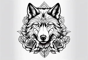 Rose with flames from top into a wolf tattoo idea