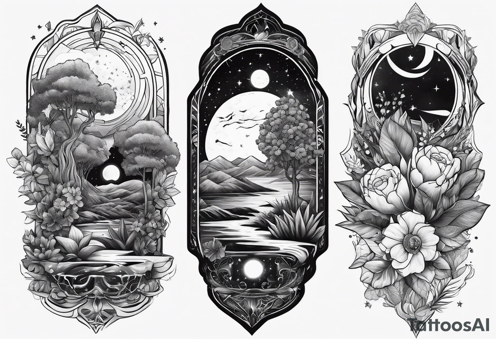 Universe and plants tattoo idea