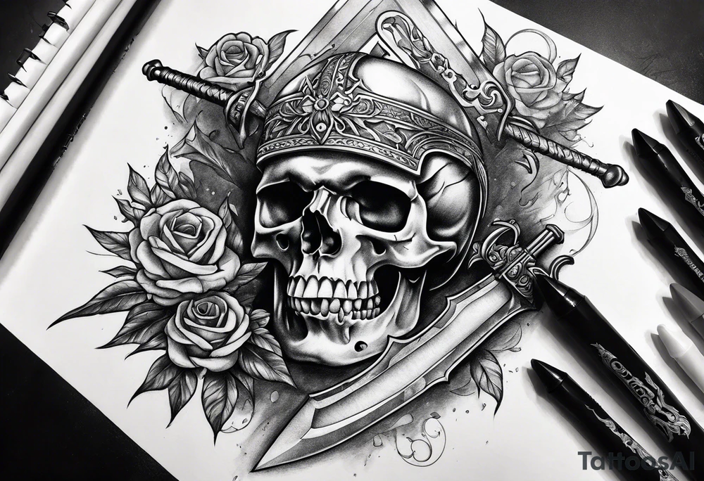 Sword through a broken skull tattoo idea
