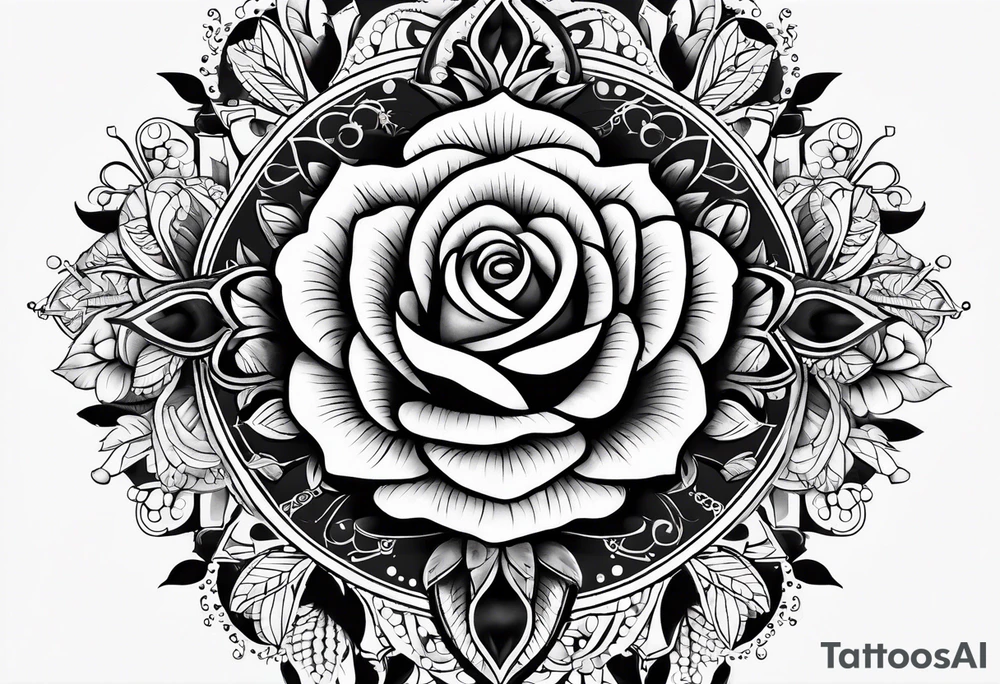 Birds and Roses dot work mandala tattoo idea