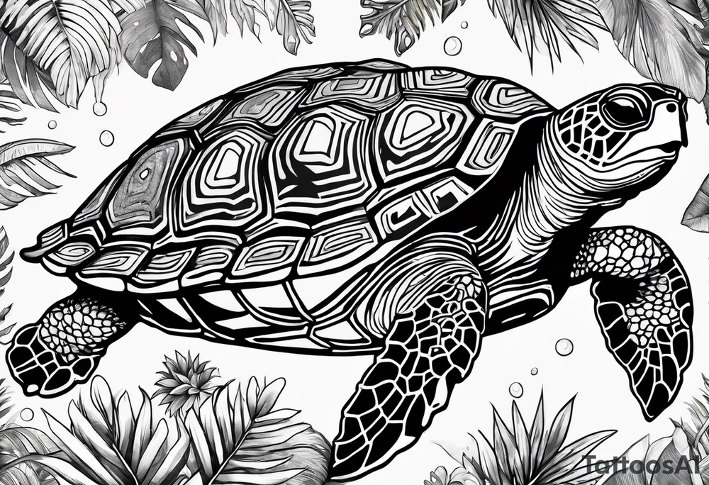 tropical psychedelic turtle tattoo idea
