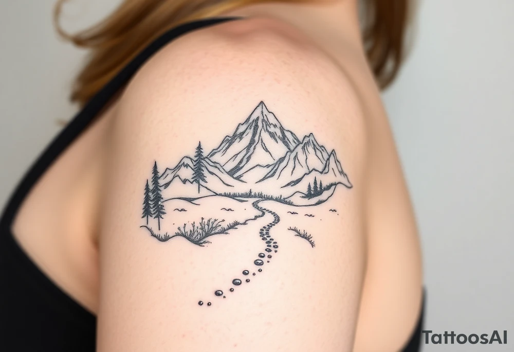 Pathway to mountain scene leading to the cosmos tattoo idea