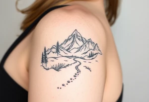 Pathway to mountain scene leading to the cosmos tattoo idea