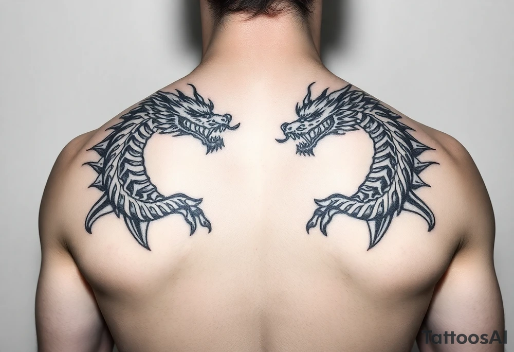 Tatuaje en espalda completa de la cabeza de un dragón demonio japones tattoo idea