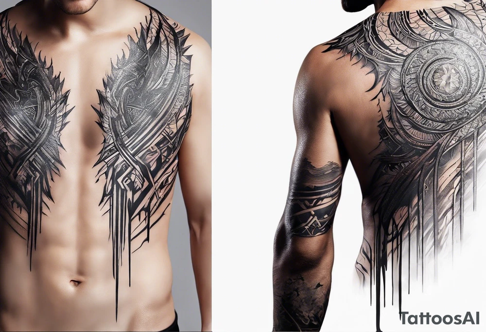Certainly! Here’s a description for your back tattoo:

---

**Tattoo Description:**

Design: Black work, paint strokes.
Location: Back.
Concept: Dante's Inferno, representing the layers of hell.

**Design Details:**

1. **Vertical Lines:**
   - Two bold, vertical lines run parallel up the spine, symbolizing the journey through the depths of Dante's Inferno.

2. **Horizontal Lines:**
   - Nine horizontal lines intersect the vertical lines, each representing one of the nine circles of hell.
   - The lines descend down the back, each becoming progressively shorter and narrower to signify the decreasing levels of hell's circles.
   - The paint stroke style gives the lines a dynamic, brush-painted appearance, enhancing the dramatic and artistic effect.

3. **Overall Style:**
   - The black work technique ensures a striking contrast, with deep black ink emphasizing the severity and depth of the concept.
   - The paint stroke style adds an element of fluidity and movement, symbolizing the chaotic and tortured nature of hell as depicted in Dante’s Inferno.

---

This description provides a clear and detailed vision for your tattoo artist to work from, capturing the essence and symbolism of Dante’s Inferno in a powerful and visually striking way. tattoo idea