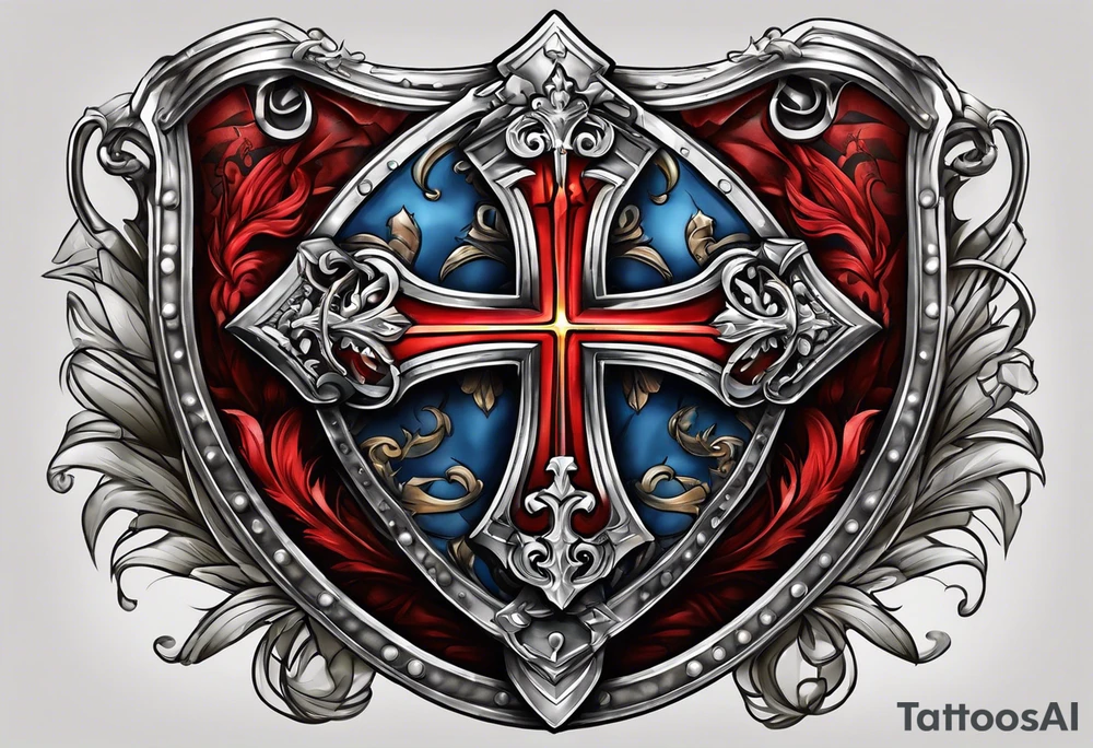 shield with cross of saint george draped over tattoo idea