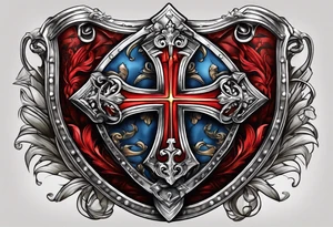shield with cross of saint george draped over tattoo idea