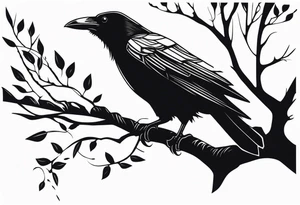 a black raven hanging on a tree branch tattoo idea