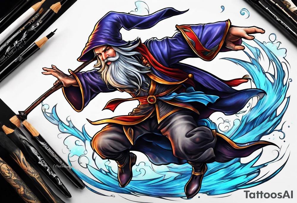 leaping wizard tattoo idea