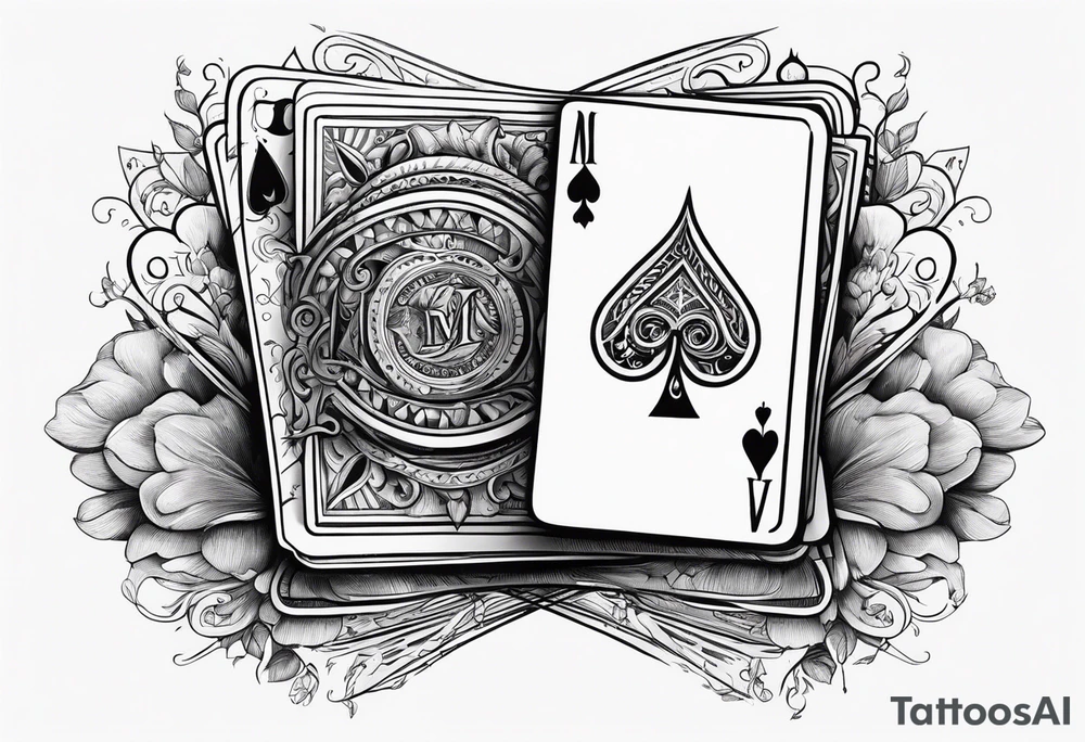 deck of card sprung in the air, you see the word magic as they fall from hand to hand tattoo idea