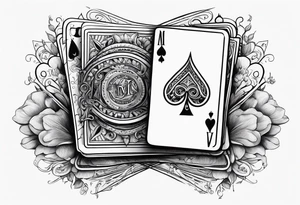 deck of card sprung in the air, you see the word magic as they fall from hand to hand tattoo idea