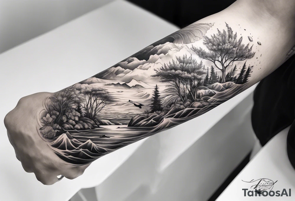Nature  sleeve animals water tattoo idea