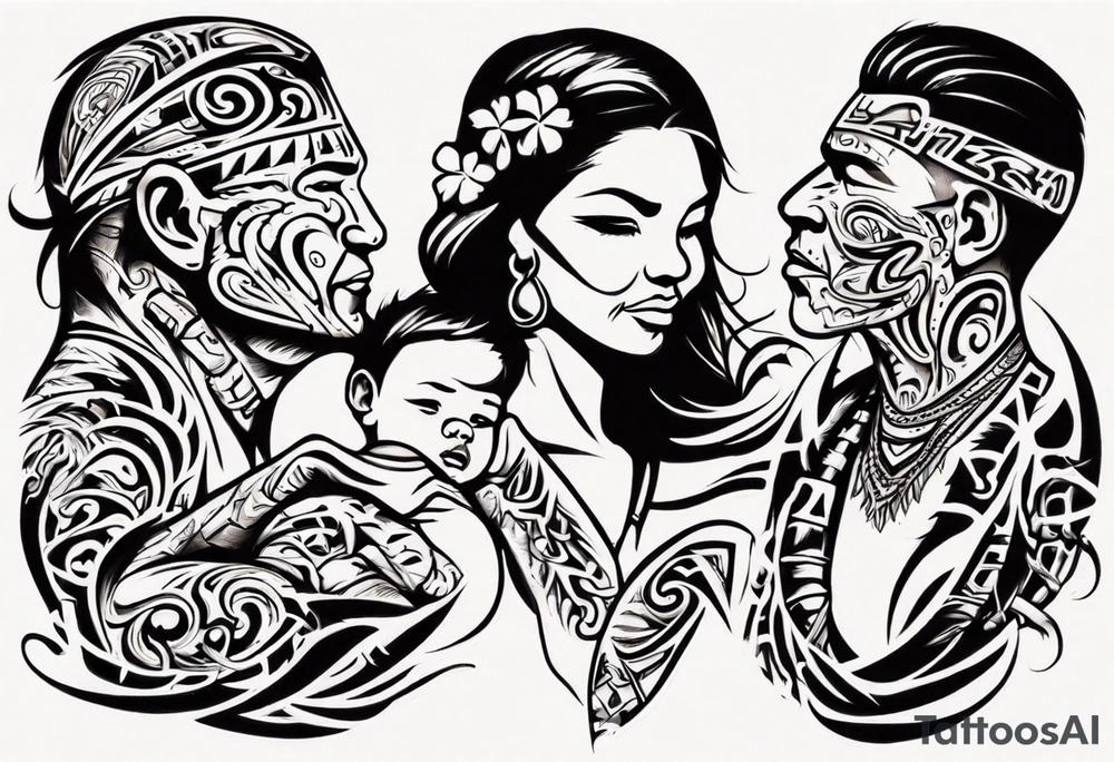 Hawaiian tribal tattoo describing a fathers love for his wife and son tattoo idea