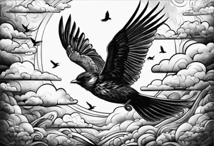 stars, clouds, birds,stairway tattoo idea