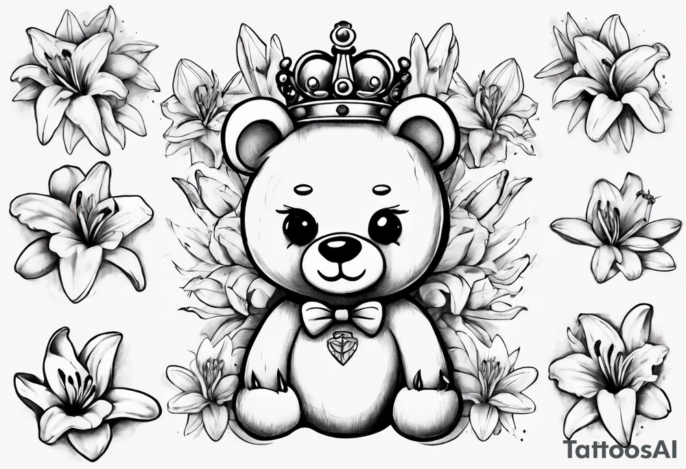Lily crown teddy bear tattoo idea