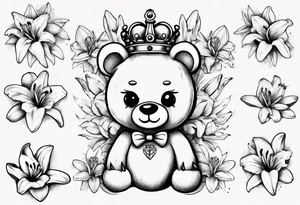 Lily crown teddy bear tattoo idea