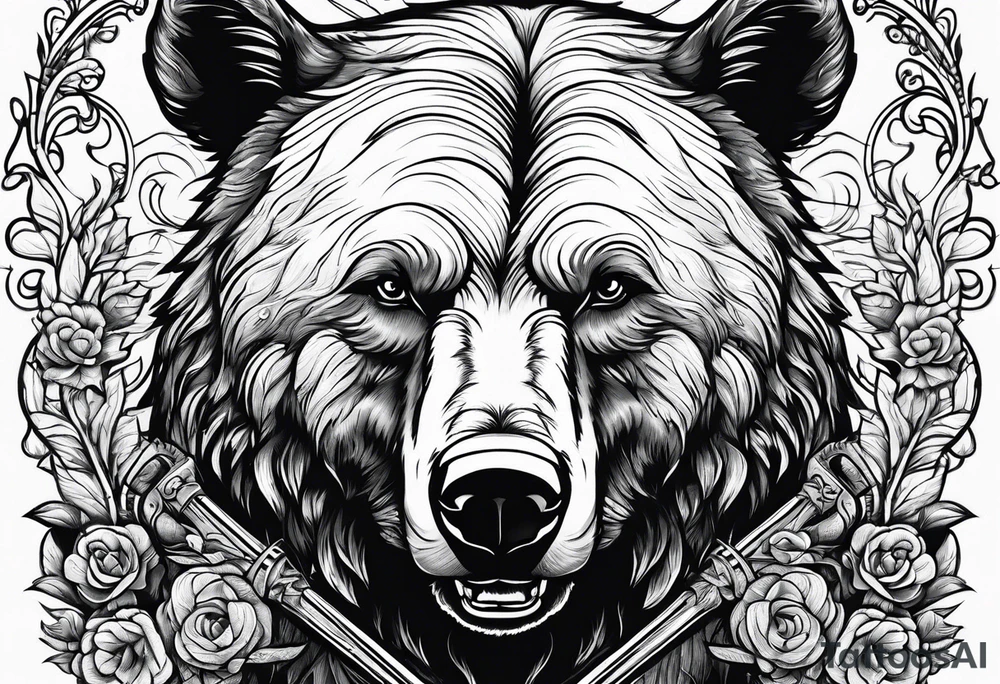 bear smoking cigarette tattoo idea