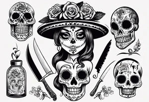 La catrina, cooking, day of the dead, knives, skull tattoo idea