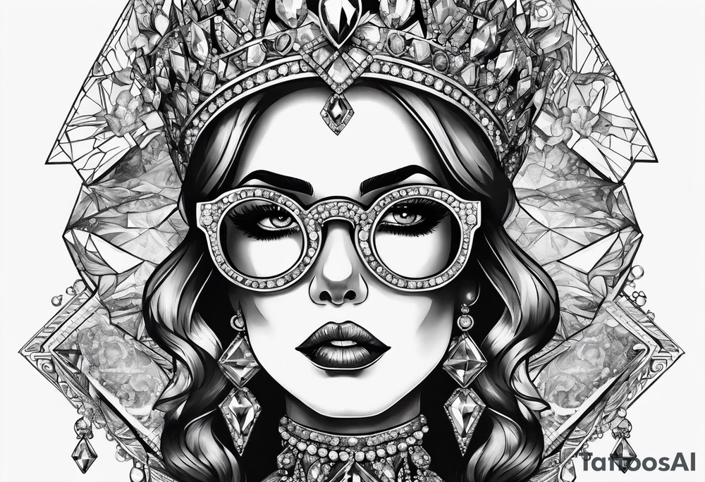 Dead Diamond queen wearing glasses add gemstones make her scarier darker tattoo idea