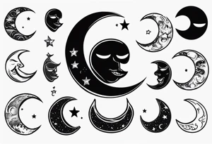 crescent moon with cartoon face for men tattoo idea
