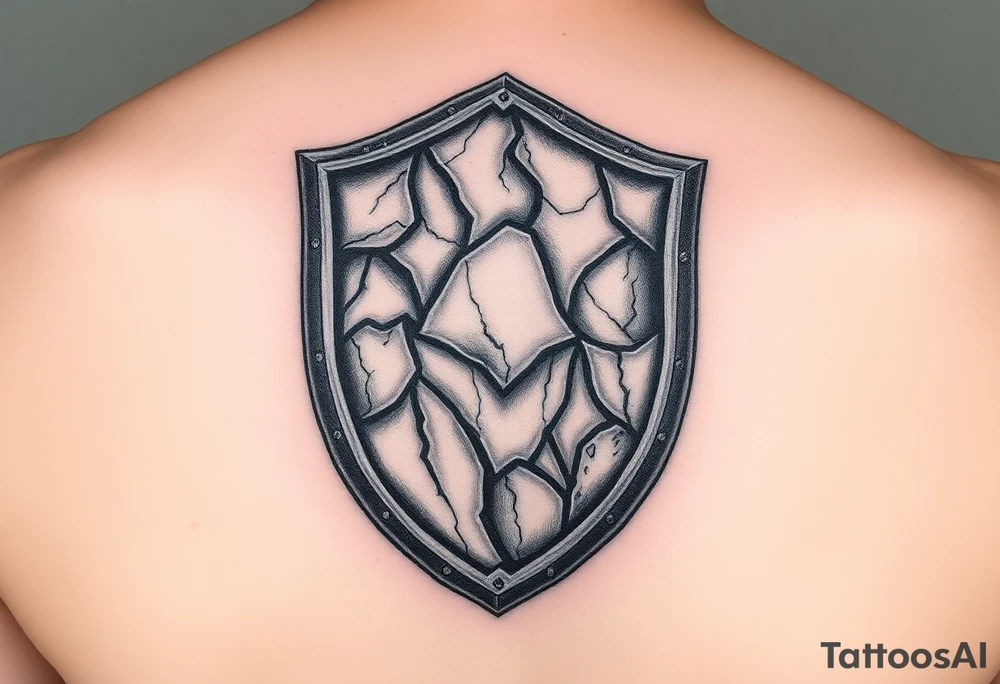 3d stone shield during unflated skin tattoo idea