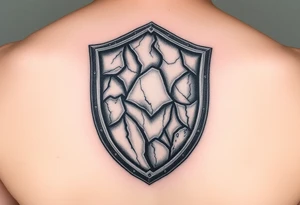 3d stone shield during unflated skin tattoo idea