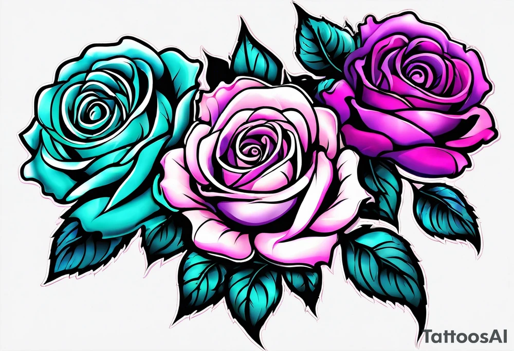 Dad 05-22-50 to 06-07-14, roses, teal, pink, purple tattoo idea
