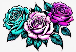 Dad 05-22-50 to 06-07-14, roses, teal, pink, purple tattoo idea