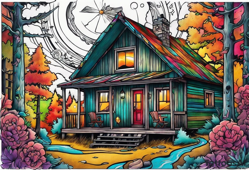 small cabin in the woods tattoo idea