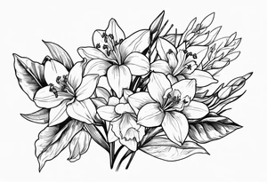 Violet and iris, Daffodil and jonquil, Lily and hawthorn, Holly and narcissus tattoo idea