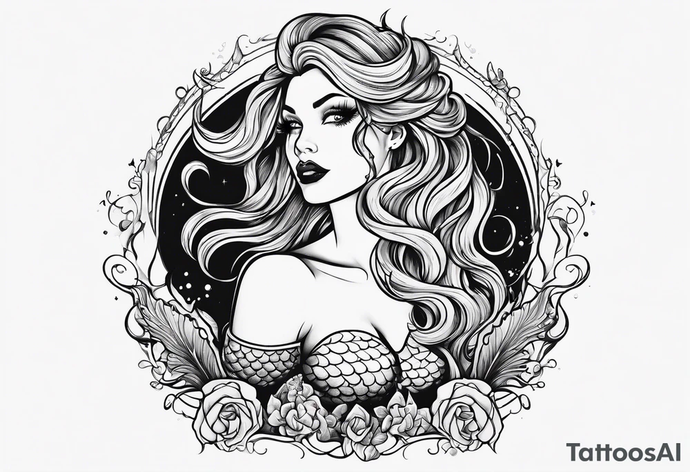 Creepy evil mermaid tattoo idea