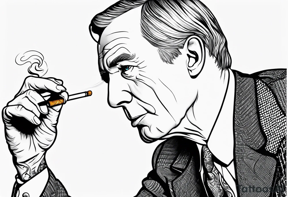 john d rockefeller smoking cigarette tattoo idea