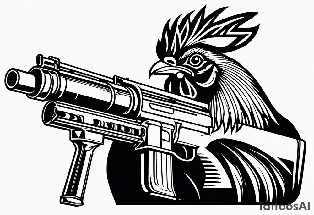 Rooster with a Machine gun tattoo idea