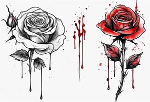 rose flower, one line, red blood dripping from the flower, tall, watercolor tattoo idea