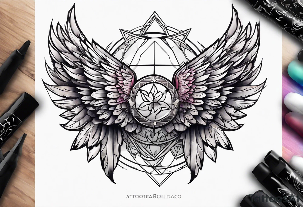 a pair of wings with a halo above them tattoo idea