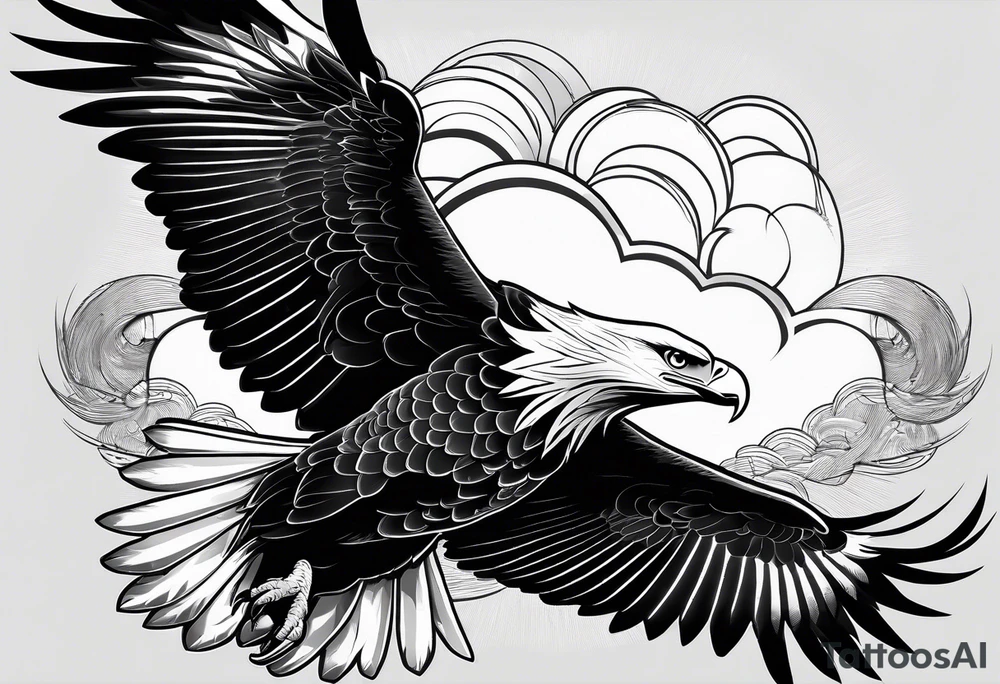 A majestic eagle soaring high in the sky, wings fully spread, capturing the essence of freedom and power tattoo idea