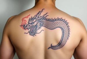 Fierce Japanese dragon breathing fire and ready for battle. tattoo idea