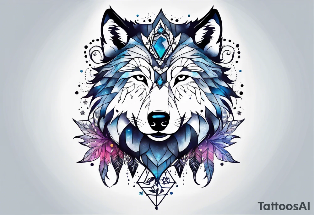 Constellation, two animal wolf, snowflake tattoo idea