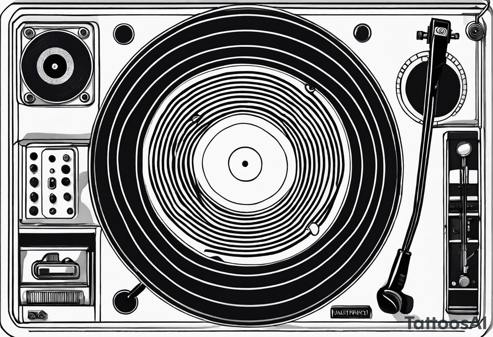 Recordplayer minimalistic fineline drawed in 2D tattoo idea