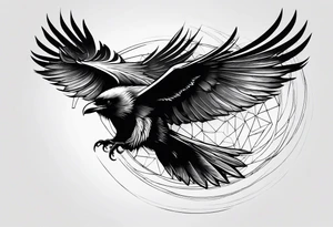 draw the outline of a flying raven, both wings are full on fire tattoo idea