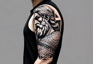 Full right arm tattoo sleeve with the Greek god Zeus tattoo idea