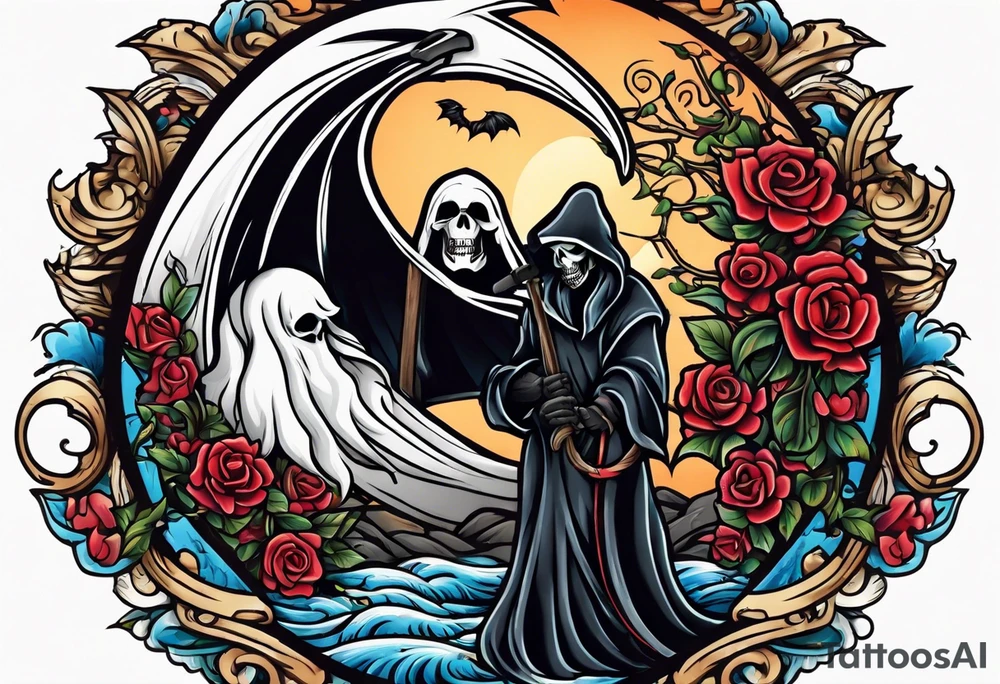 Grim reaper falls in love tattoo idea