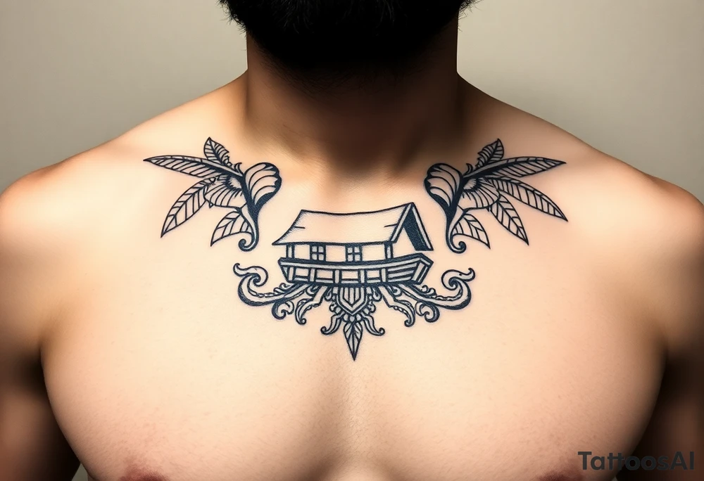 Polynesian noah’s ark tattoo chest piece tattoo idea