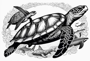 turtle and whale swimming together Hawaii tattoo idea