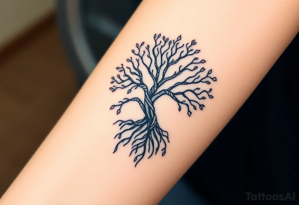 mystical tree of life with cosmic roots and celestial branches tattoo idea