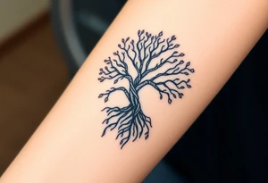 mystical tree of life with cosmic roots and celestial branches tattoo idea