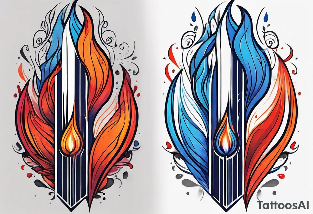 Minimalist lines twin flame blue red and orange mixed flame with some type of straight lines. Small tattoo for forearm placement tattoo idea