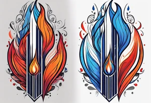 Minimalist lines twin flame blue red and orange mixed flame with some type of straight lines. Small tattoo for forearm placement tattoo idea