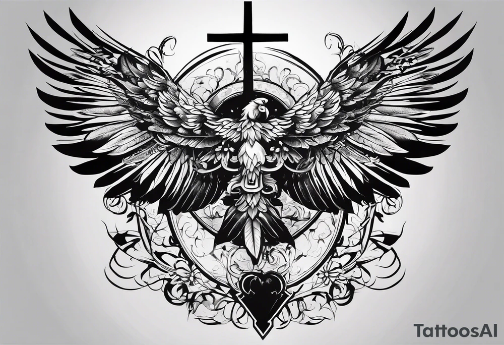 A tattoo that is placed on the upper back of a male. It should represent catholic religion, discipline, pain and the love to animals. tattoo idea