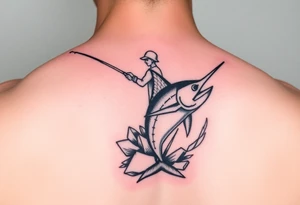 Hombre pescando 
en las rocas un pez marlin tattoo idea